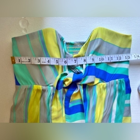 Alice‎ & Trixie Gray, Green, & Blue Striped Mini 100 % Silk Strapless Dress - Picture 5 of 8